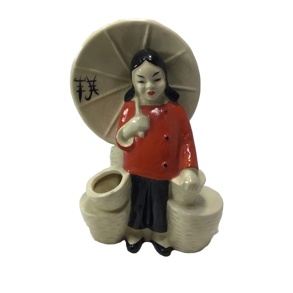 Vtg McCarty Brothers California Pottery Asian Girl Parasol Figural Planter